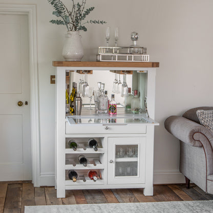 Country Living, White Painted & Oak - Drinks Cabinet Bureau