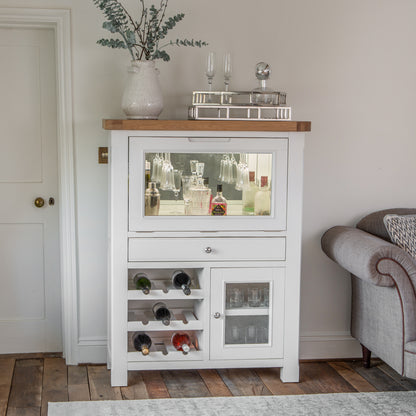 Country Living, White Painted & Oak - Drinks Cabinet Bureau