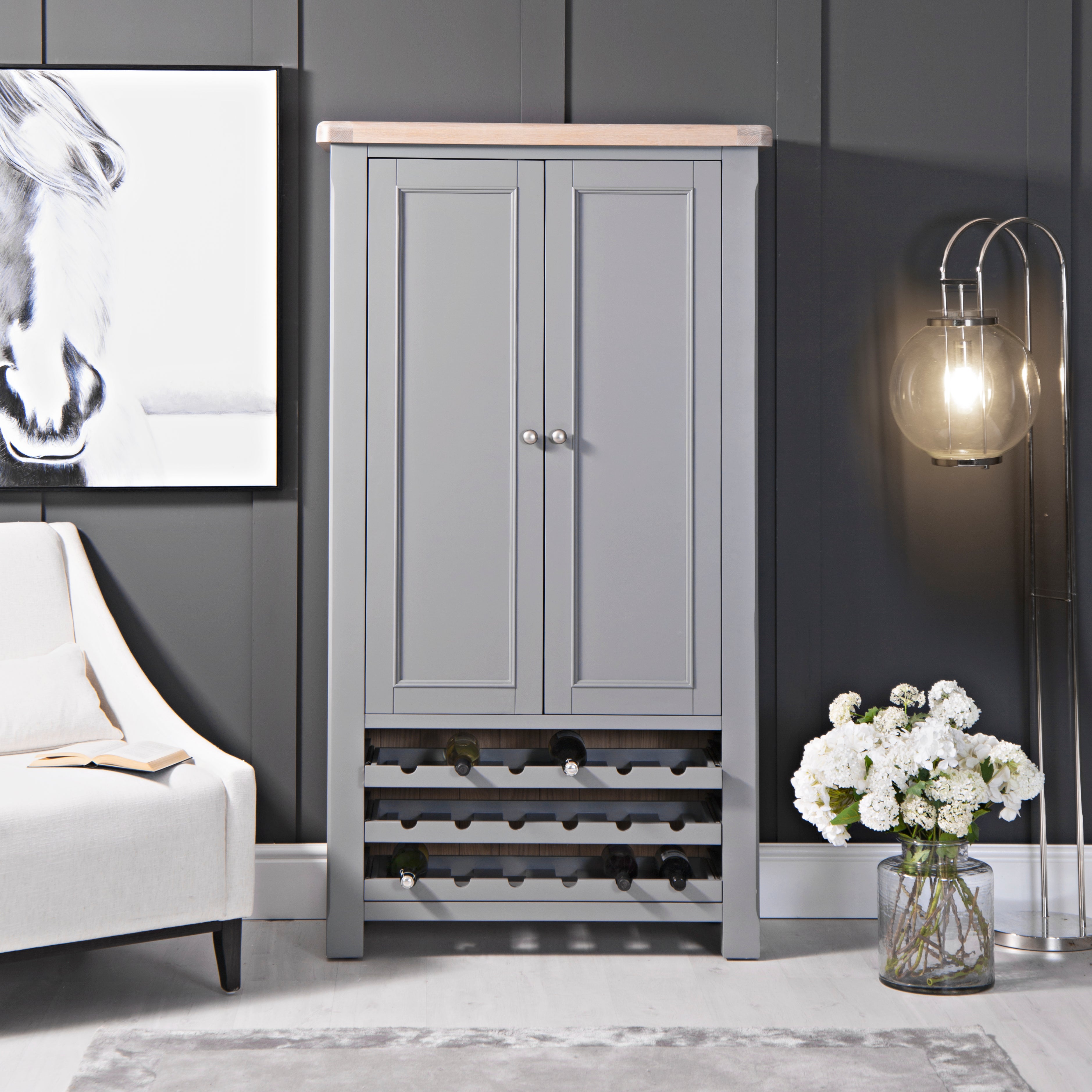 Dorset Oak & Storm Grey Painted - Larder / Drinks Cabinet with Light