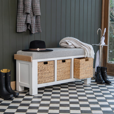 Country Living, White Painted & Oak - Large Hall Bench