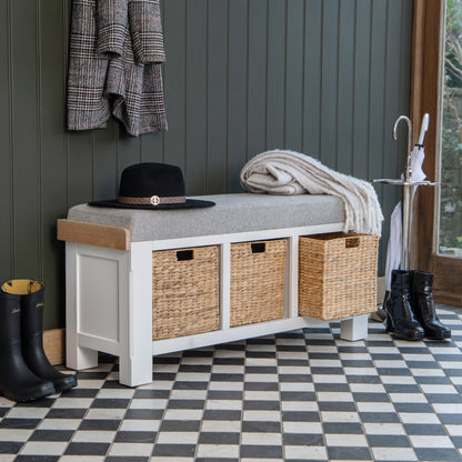 Country Living, White Painted & Oak - Large Hall Bench