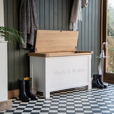 Country Living, White Painted & Oak - Wellies & Shoes Storage Box