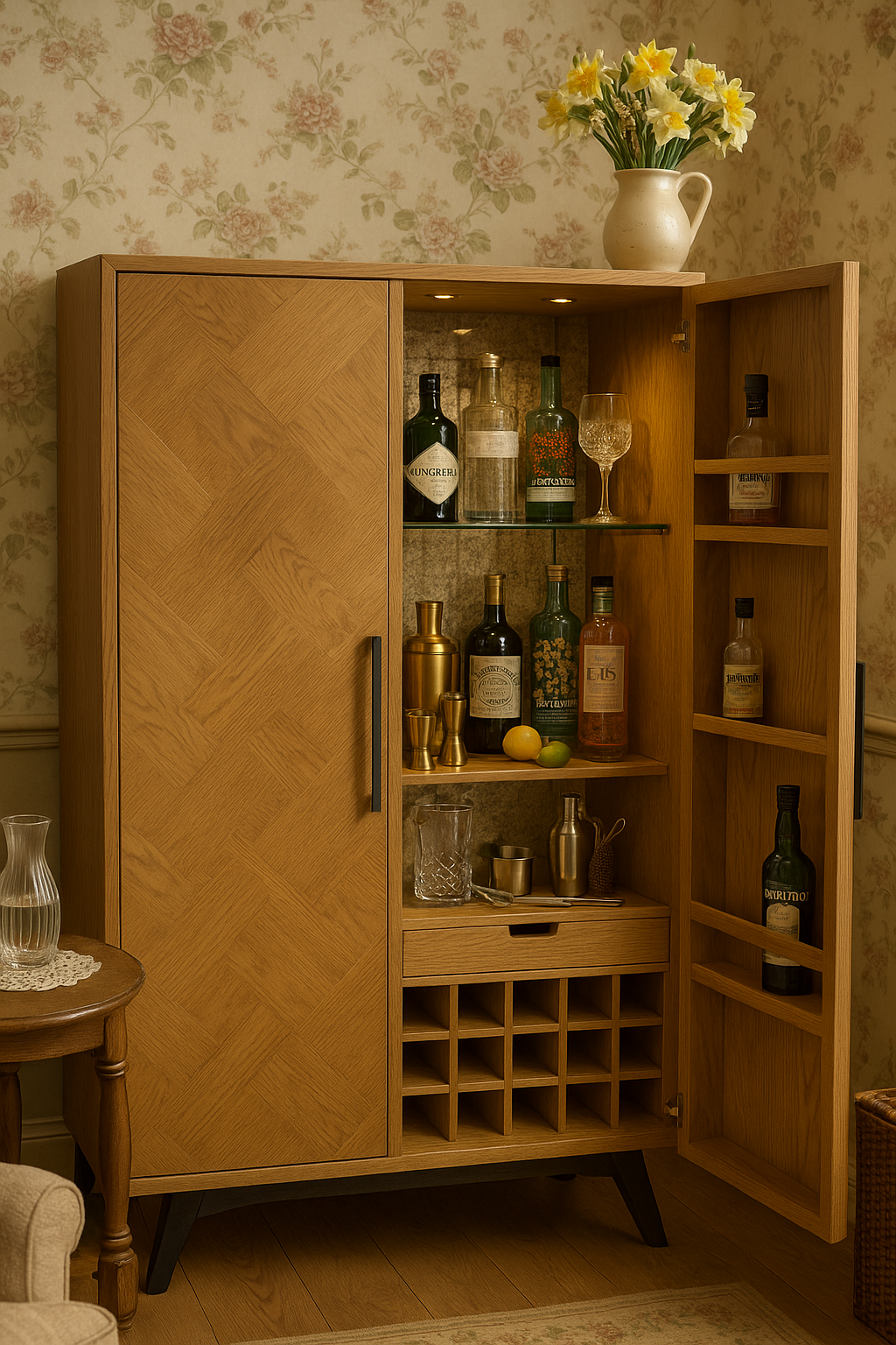 Havana Industrial Oak Wine Cabinet