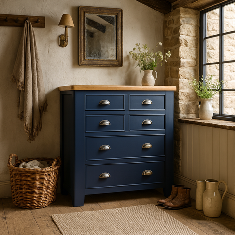Hewitt Norfolk Oak & Blue Painted Chest of Drawer - 4 over 2