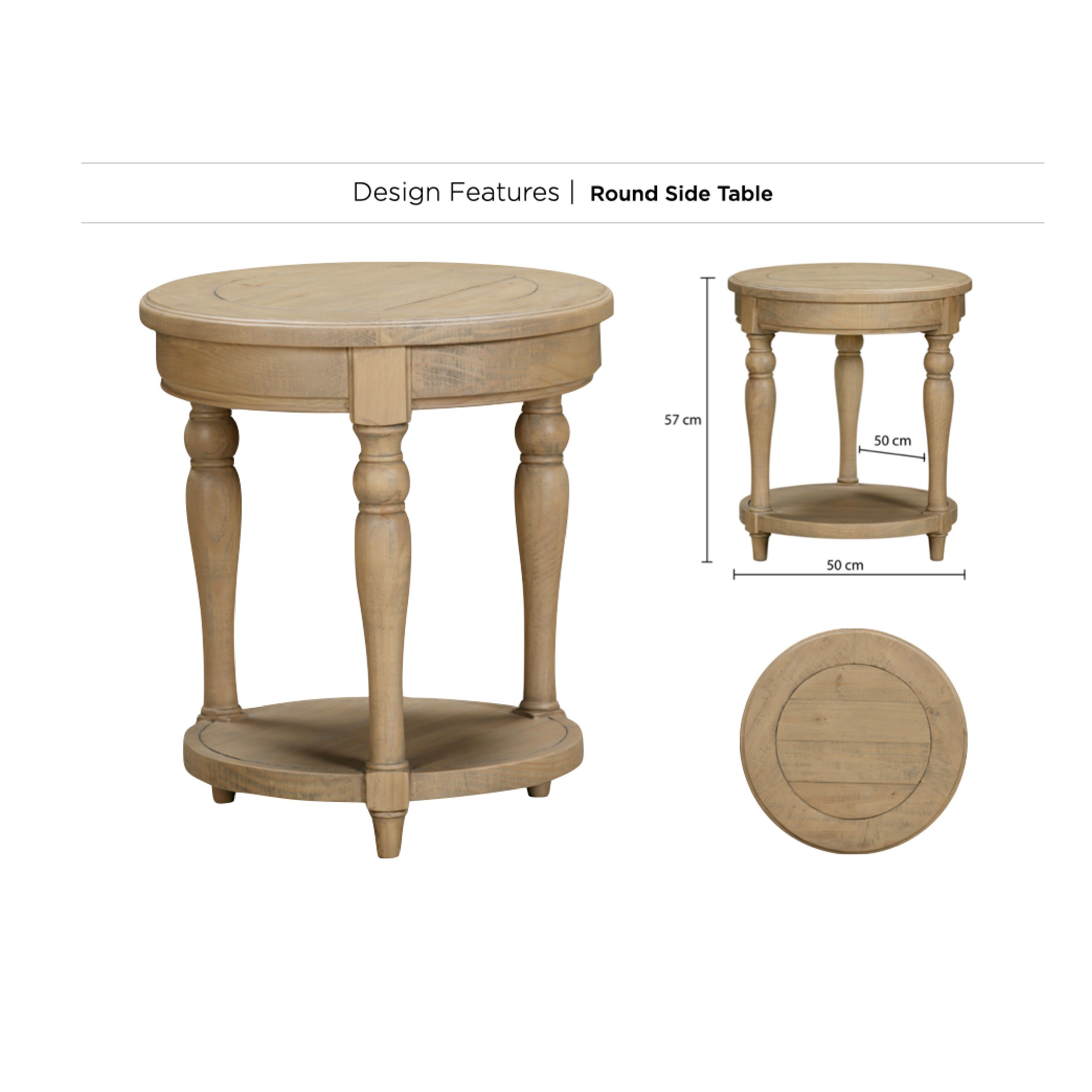 Chateau Rustic Pine Side Table - Round