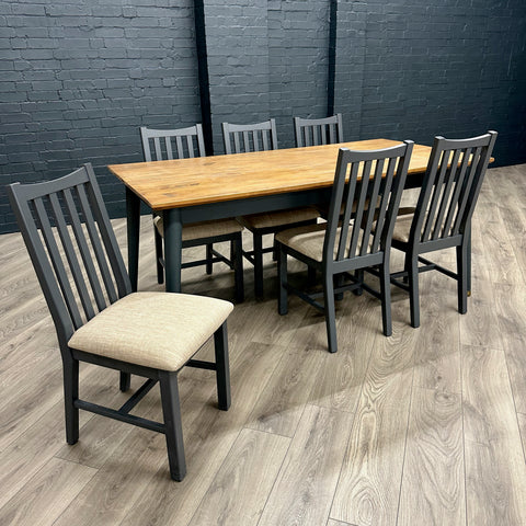 Cortina Reclaimed Pine & Painted Grey 1.8m Table PLUS 6x Chairs - Showroom Clearance