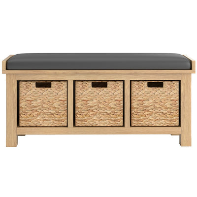 Delaney Oak Hall Bench Seat - PU Fabric Cushion with Storage