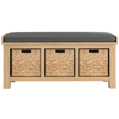 Delaney Oak Hall Bench Seat - PU Fabric Cushion with Storage