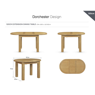Dorchester Oak Dining Table - 120-160cm Oval Extending