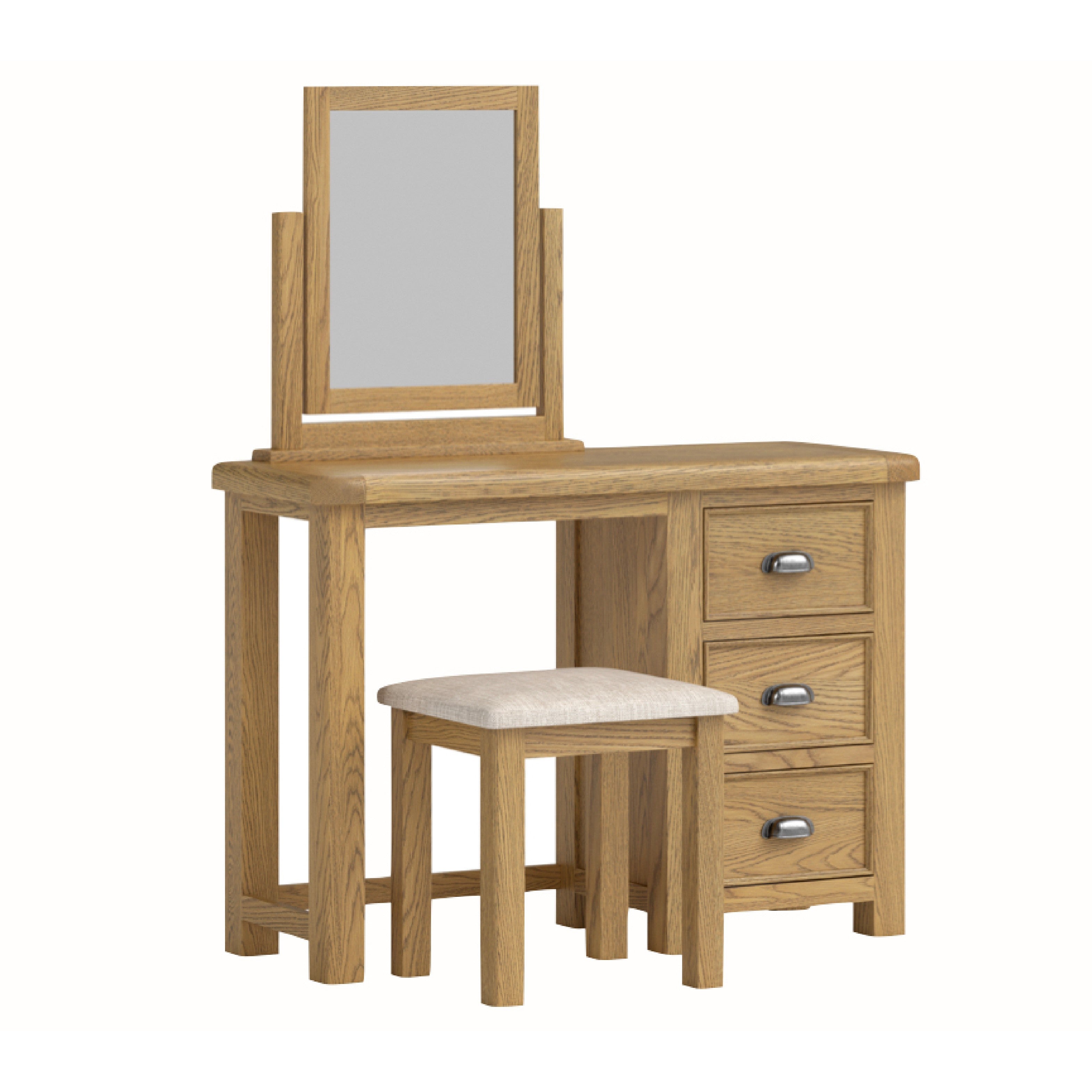 Dorchester Oak Dressing Table Set - Dressing Table, Stool & Vanity Mirror