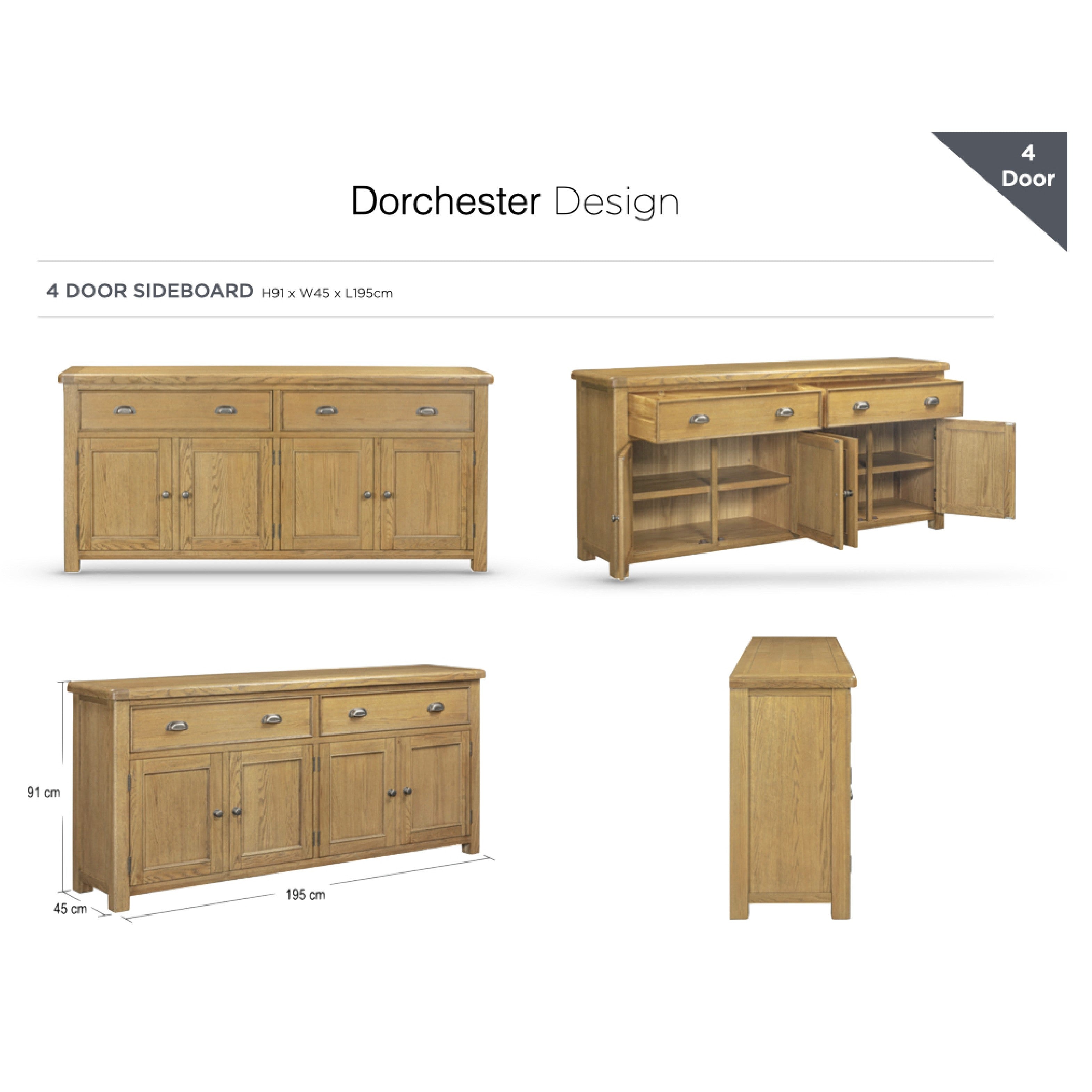Dorchester Oak Sideboard - 4 Door