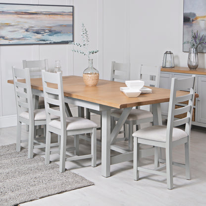 Earlham Grey Painted & Oak - 1.8m Refectory Extending Dining Table, PLUS x6 Ladder Back Chairs - Fabric Seats