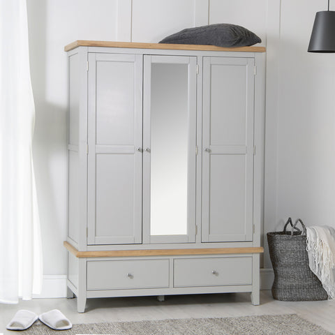 Earlham Grey Painted & Oak Wardrobe - 3 Door