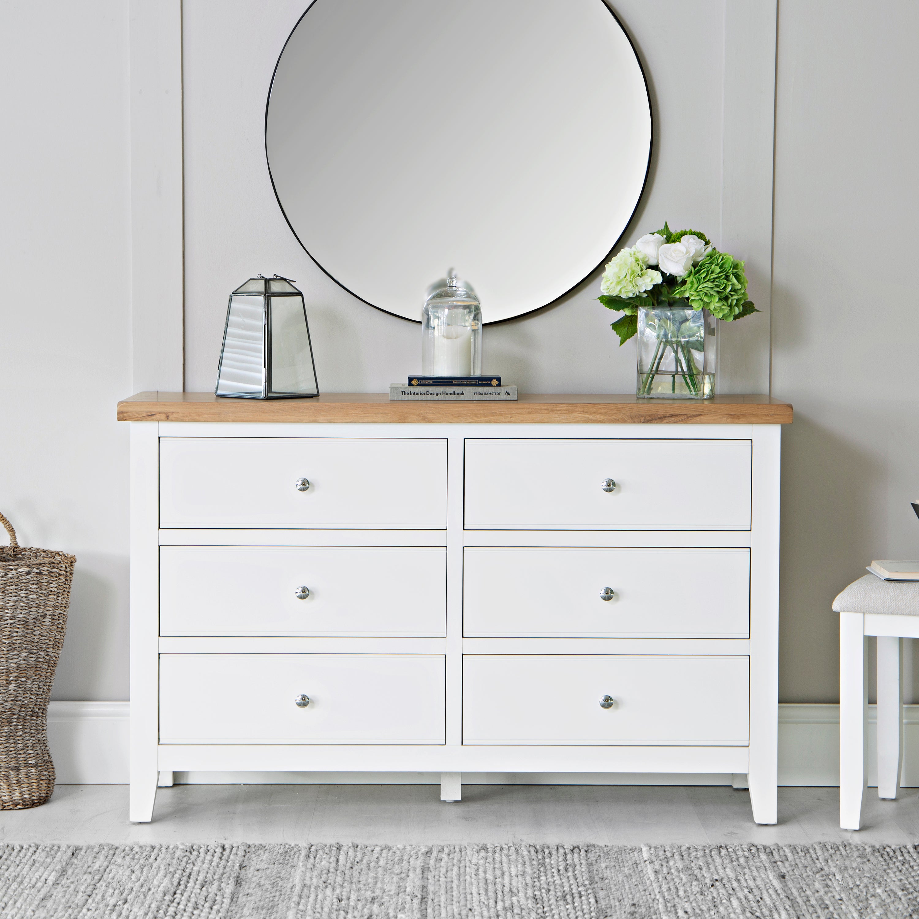 Earlham White Painted & Oak Chest of Drawers - 6 Drawer