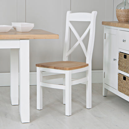 Earlham White Painted & Oak Cross Back Chair Wooden Seat