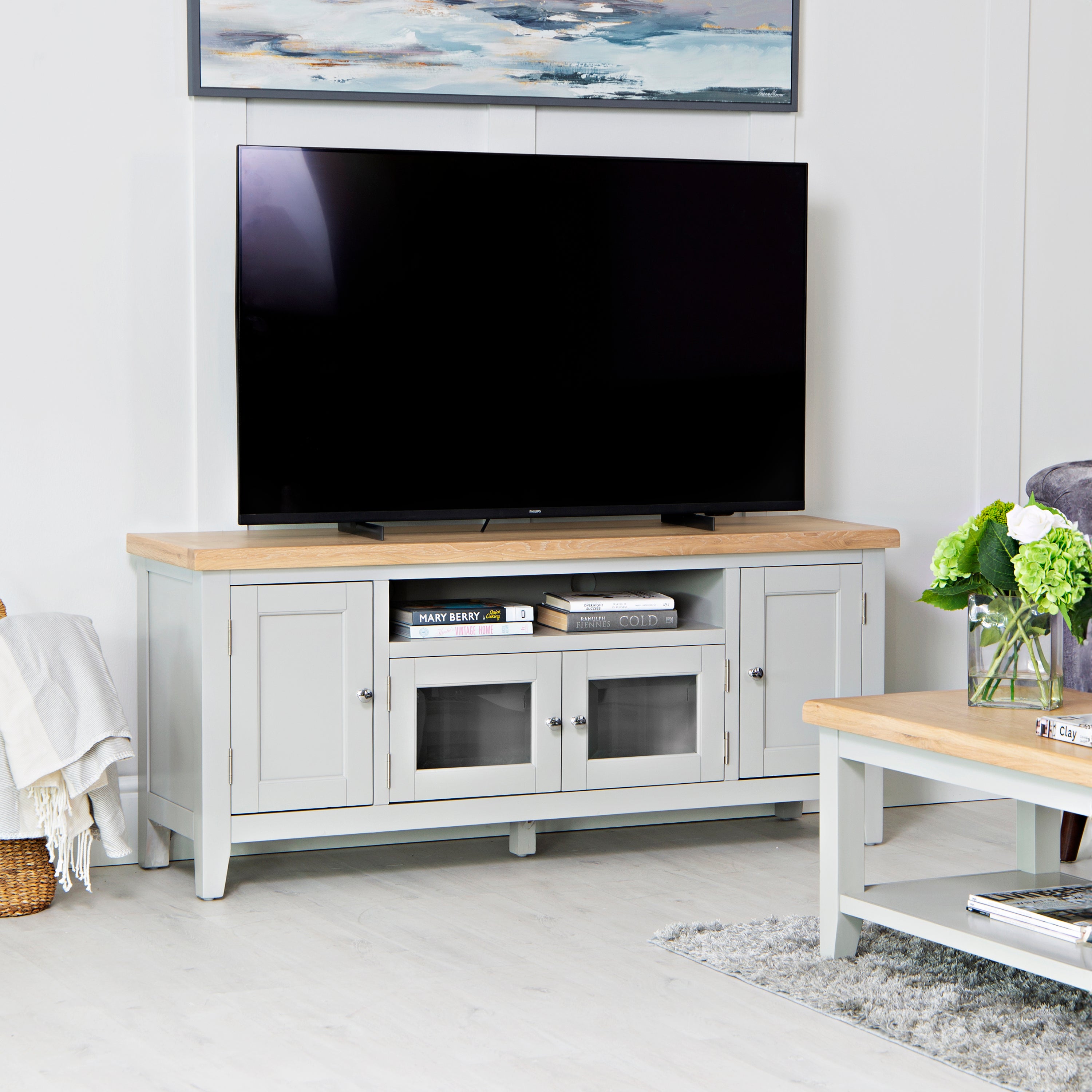 Earlham Grey Painted & Oak Large TV Unit