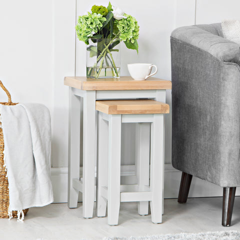 Earlham Grey Painted & Oak Nest of 2 Tables