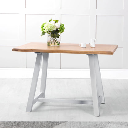Montgomery Grey Corner Dining Bench Set with Backs, PLUS Earlham Grey Fixed Dining Table with Oak Top - Left Hand Facing
