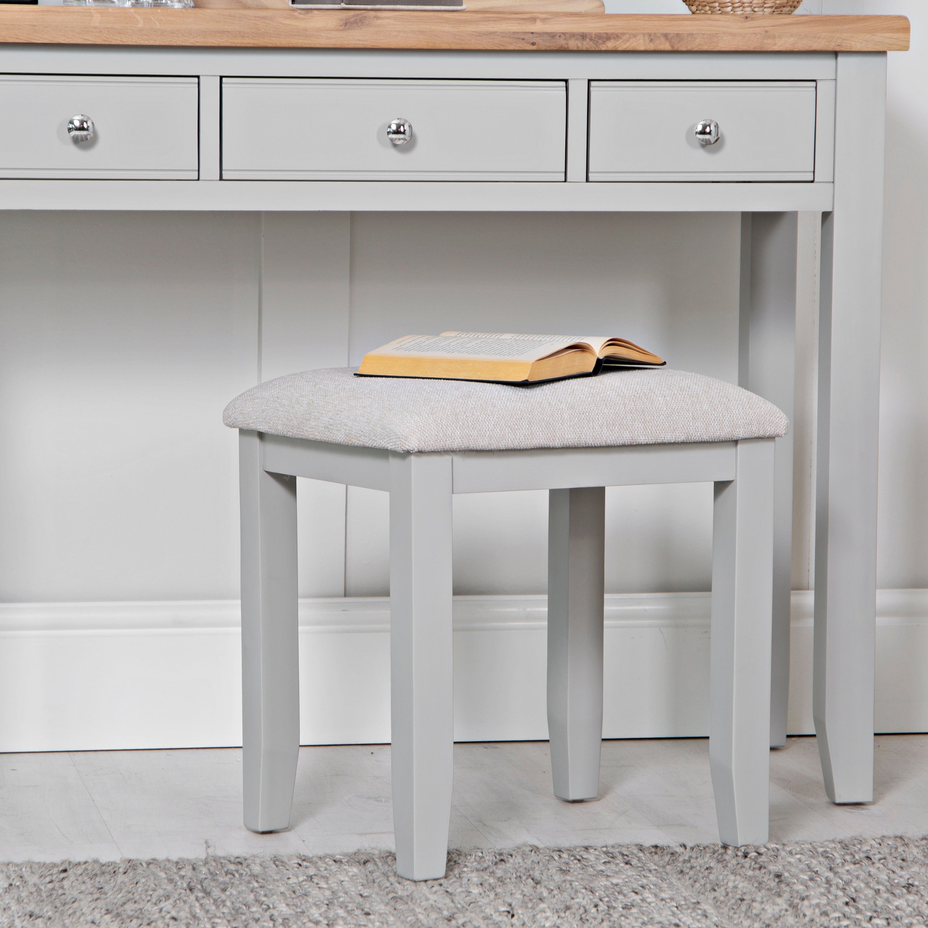 Earlham Grey Painted & Oak Grey Dressing Table Stool