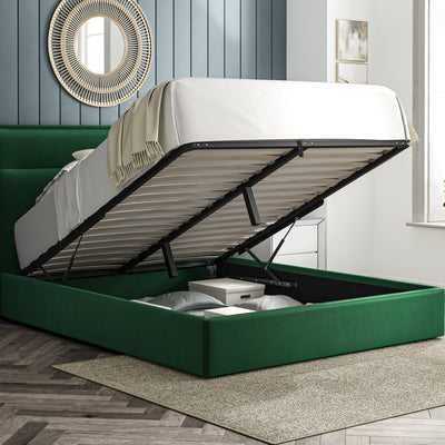 Lucia 5ft (150cm) King Size Fabric Bedframe Ottoman - Green Velvet