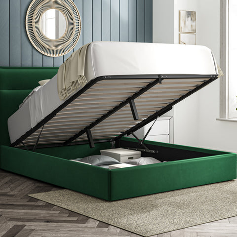 Lucia 5ft (150cm) King Size Fabric Bedframe Ottoman - Green Velvet