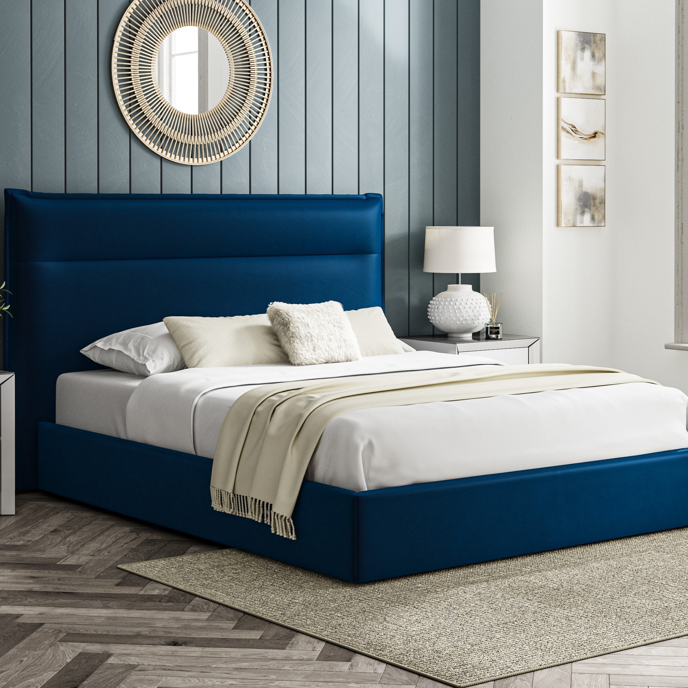 Lucia 5ft (150cm) King Size Fabric Bedframe Ottoman - Royal Blue Velvet