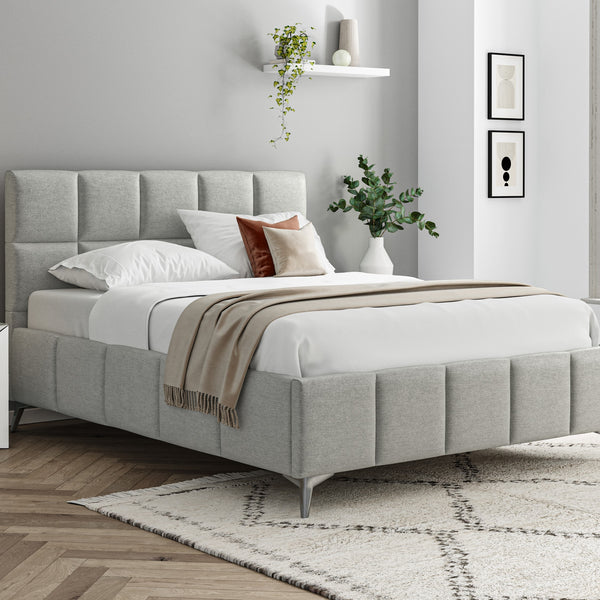 Alessia 5ft (150cm) King Size Fabric Bedframe - Grey Linen