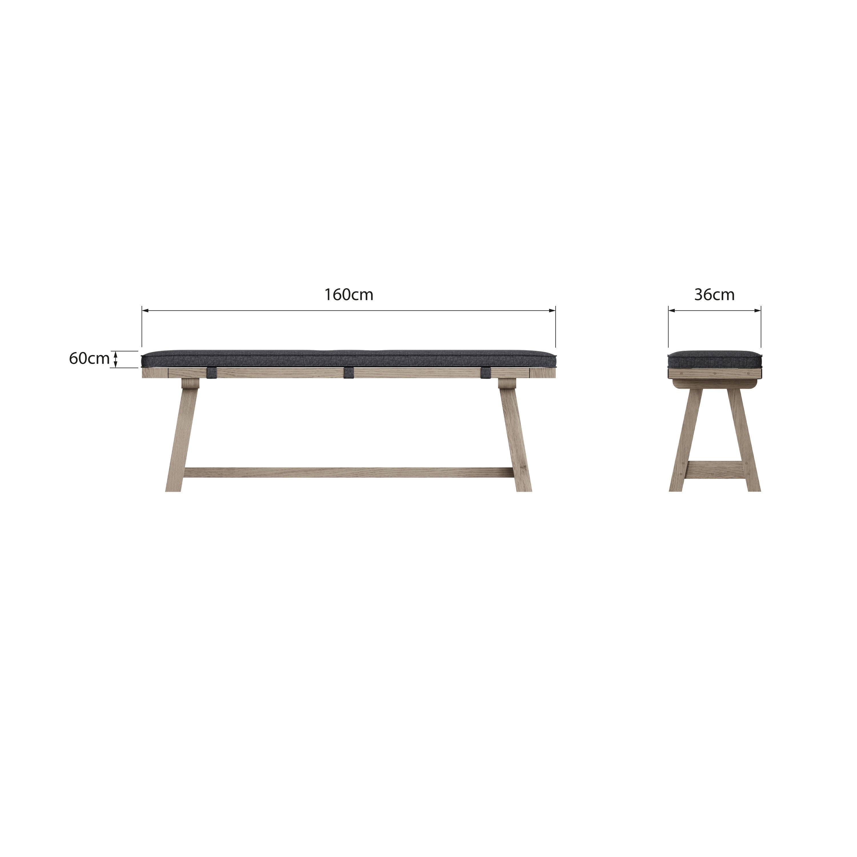 Suffolk Grey Oak Bench Cushion ONLY - 160cm