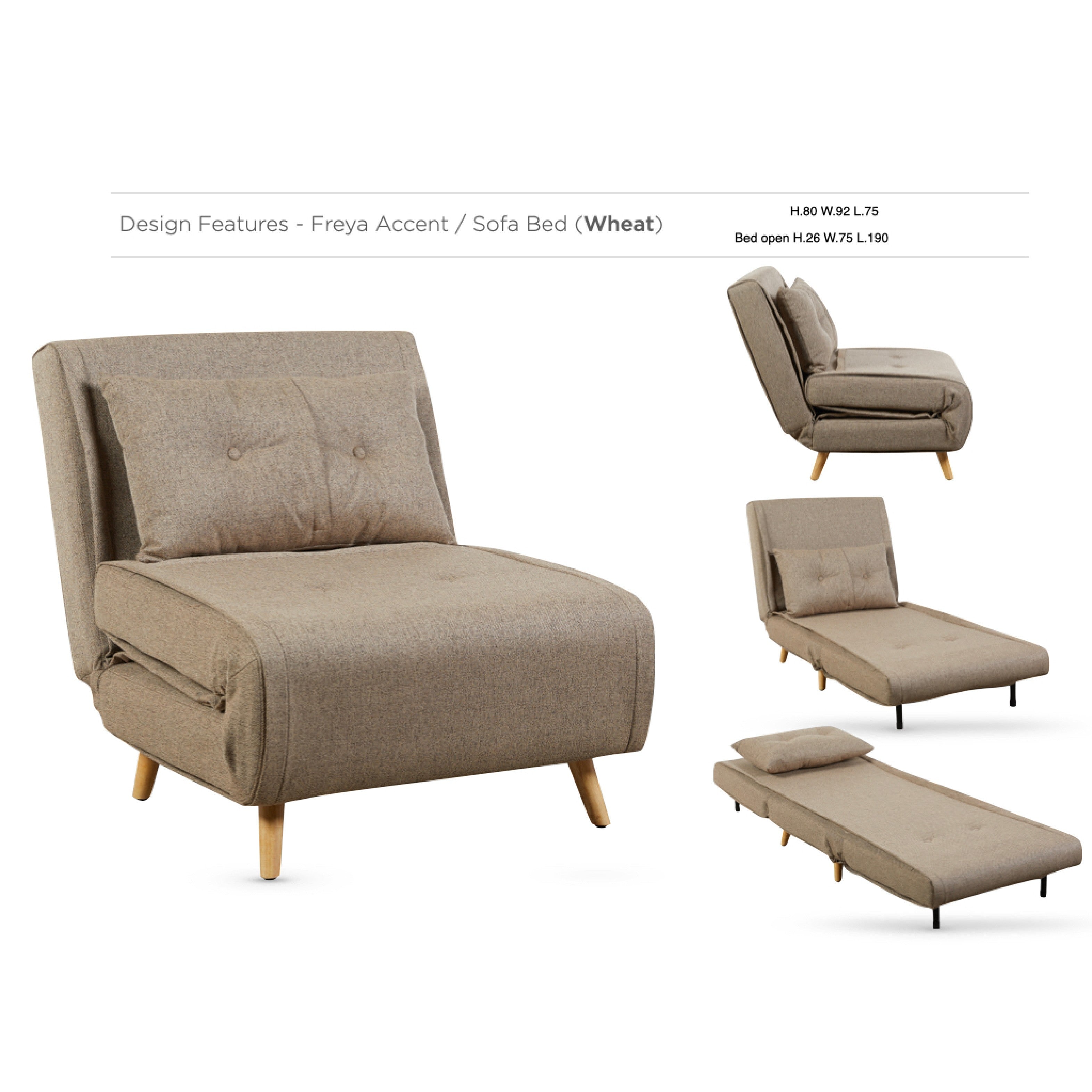 Freya Accent Chair / Sofa Bed - Wheat