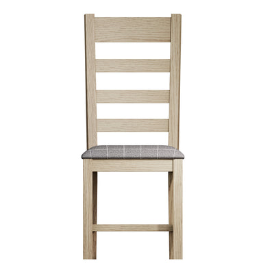 Norfolk Oak Dining Chair - Ladder Back Grey Check Seat
