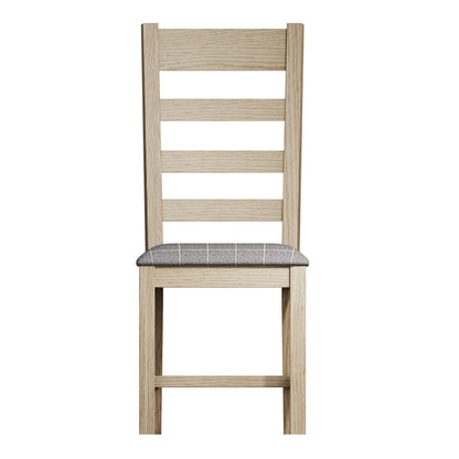 Norfolk Oak Dining Chair - Ladder Back Grey Check Seat