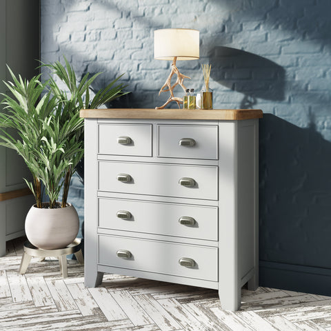 Norfolk Oak & Grey Painted Chest of Drawers - 2 Over 3