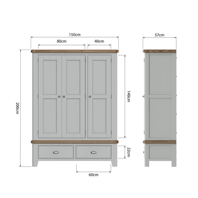 Norfolk Oak & Grey - 3 Door Wardrobe