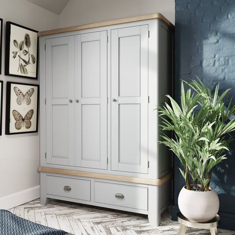 Norfolk Oak & Grey - 3 Door Wardrobe