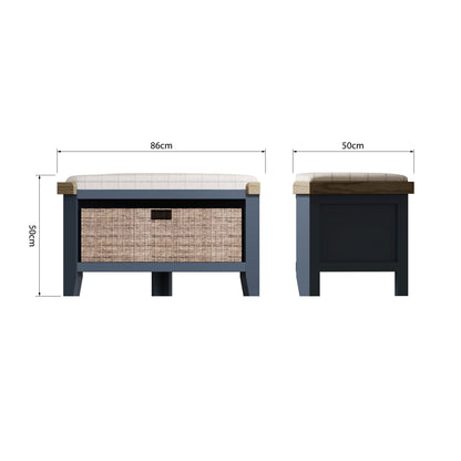 Norfolk Oak & Blue Painted Hall Bench Seat - Corner