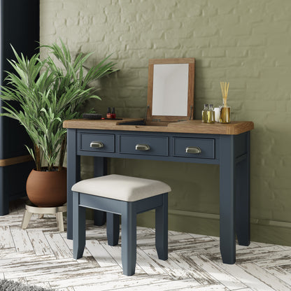 Norfolk Oak & Blue Painted Storage Dressing Table Stool