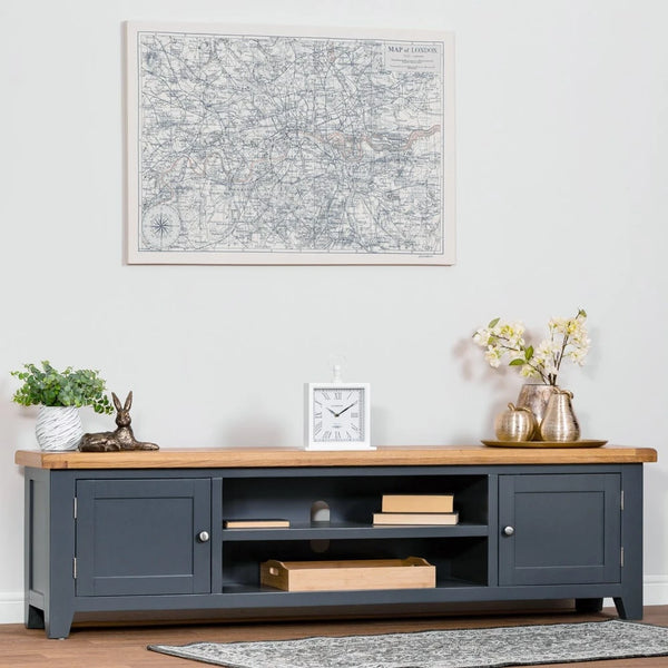 Hampshire Blue Painted & Oak TV Unit - Extra Large