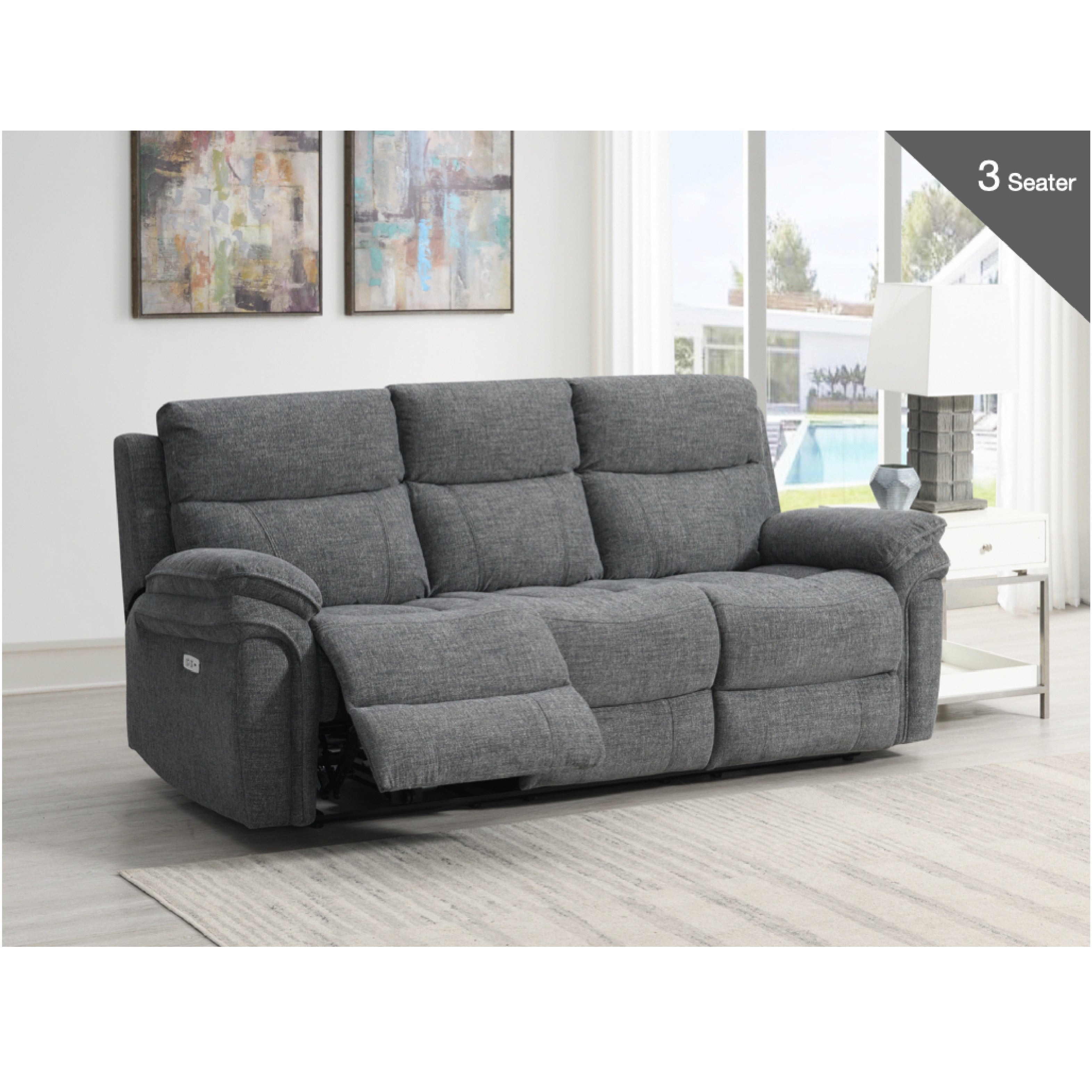 Harrow Sofa - 3 Seater Electric Recliner - Dark Grey