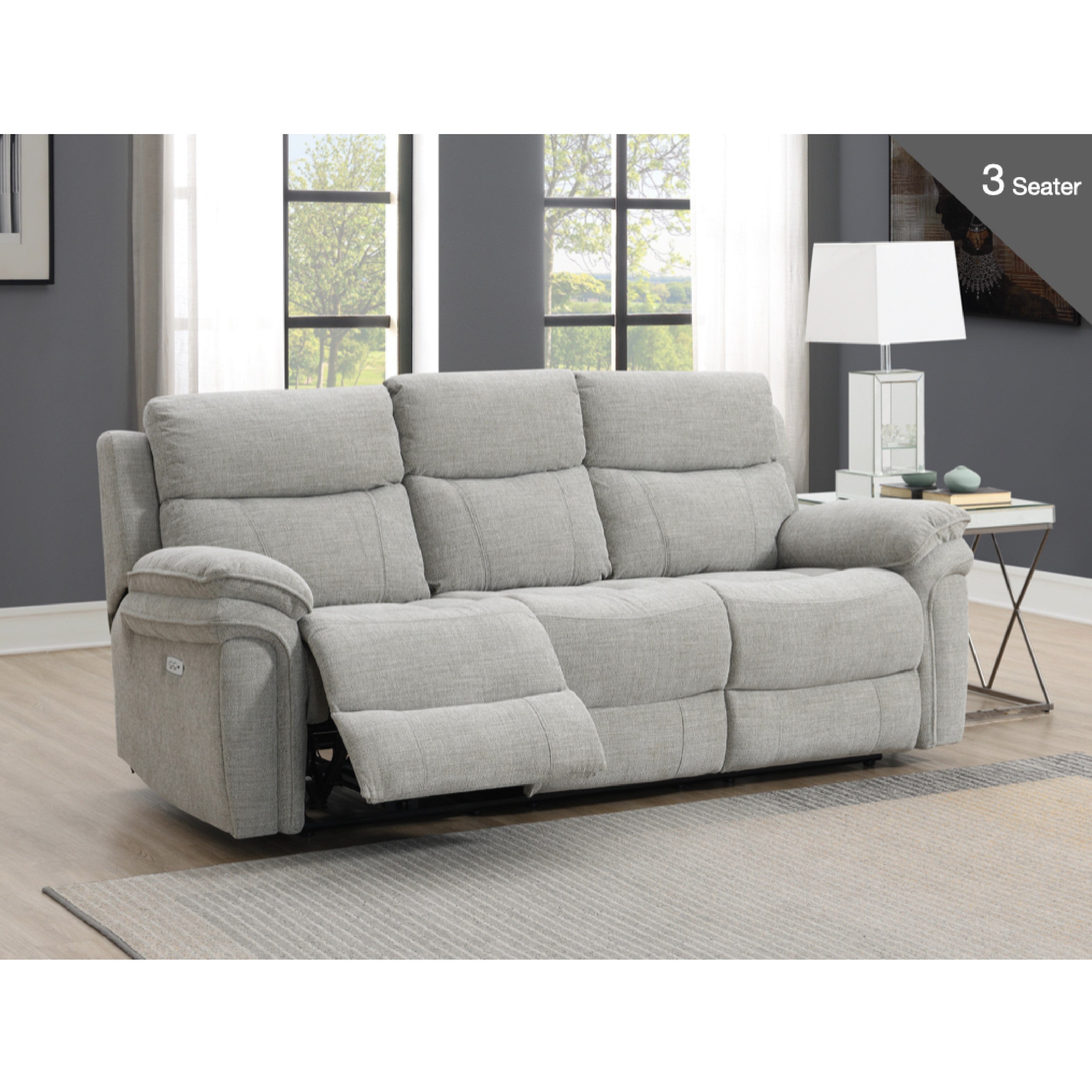 Harrow Sofa - 3 Seater Electric Recliner - Light Grey