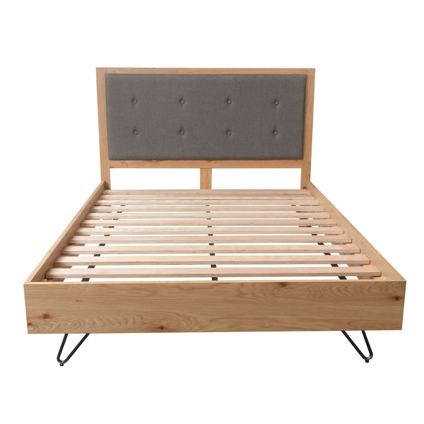 Industrial Oak 6ft (180cm) Bed - Fabric Headboard