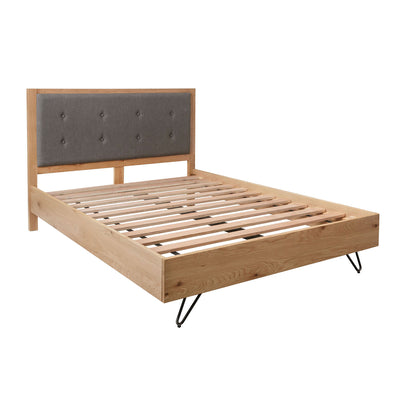 Industrial Oak 6ft (180cm) Bed - Fabric Headboard