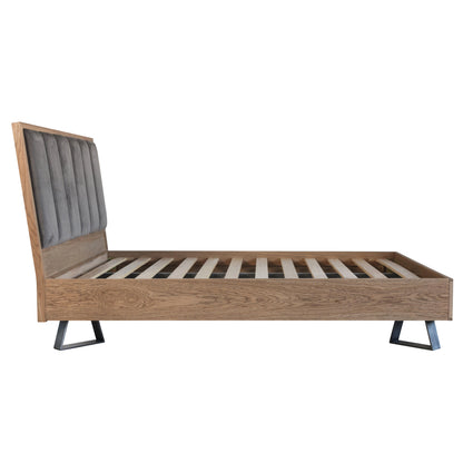 Havana Industrial Oak 5ft (150cm) Bed - Fabric Headboard