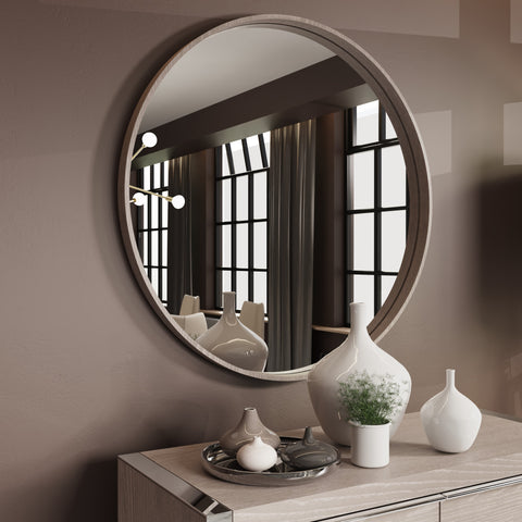Sloane Oak & Chrome Round Wall Mirror
