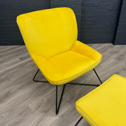 Teagan Accent Chair & Stool Set - Ochre Yellow