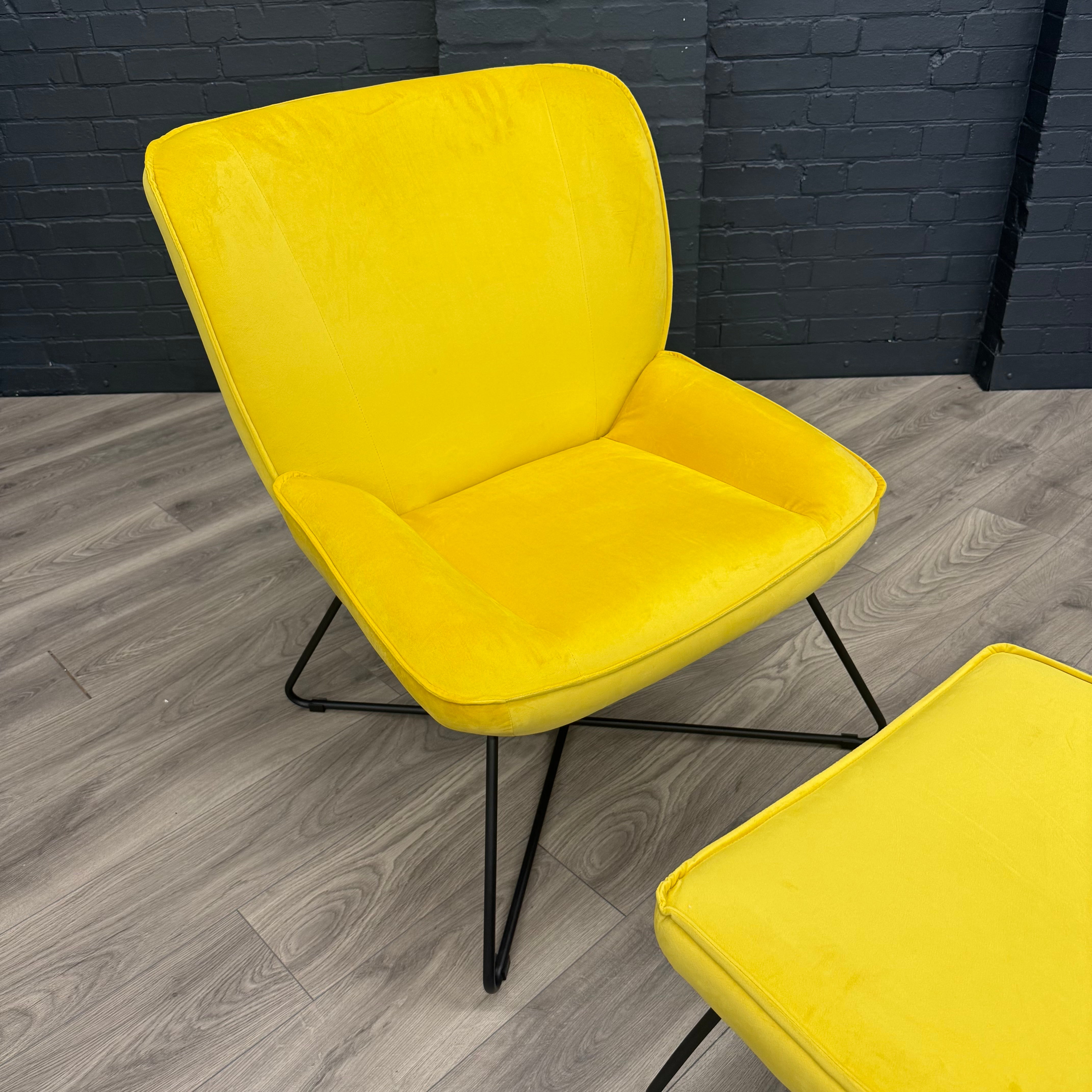 Teagan Accent Chair & Stool Set - Ochre Yellow