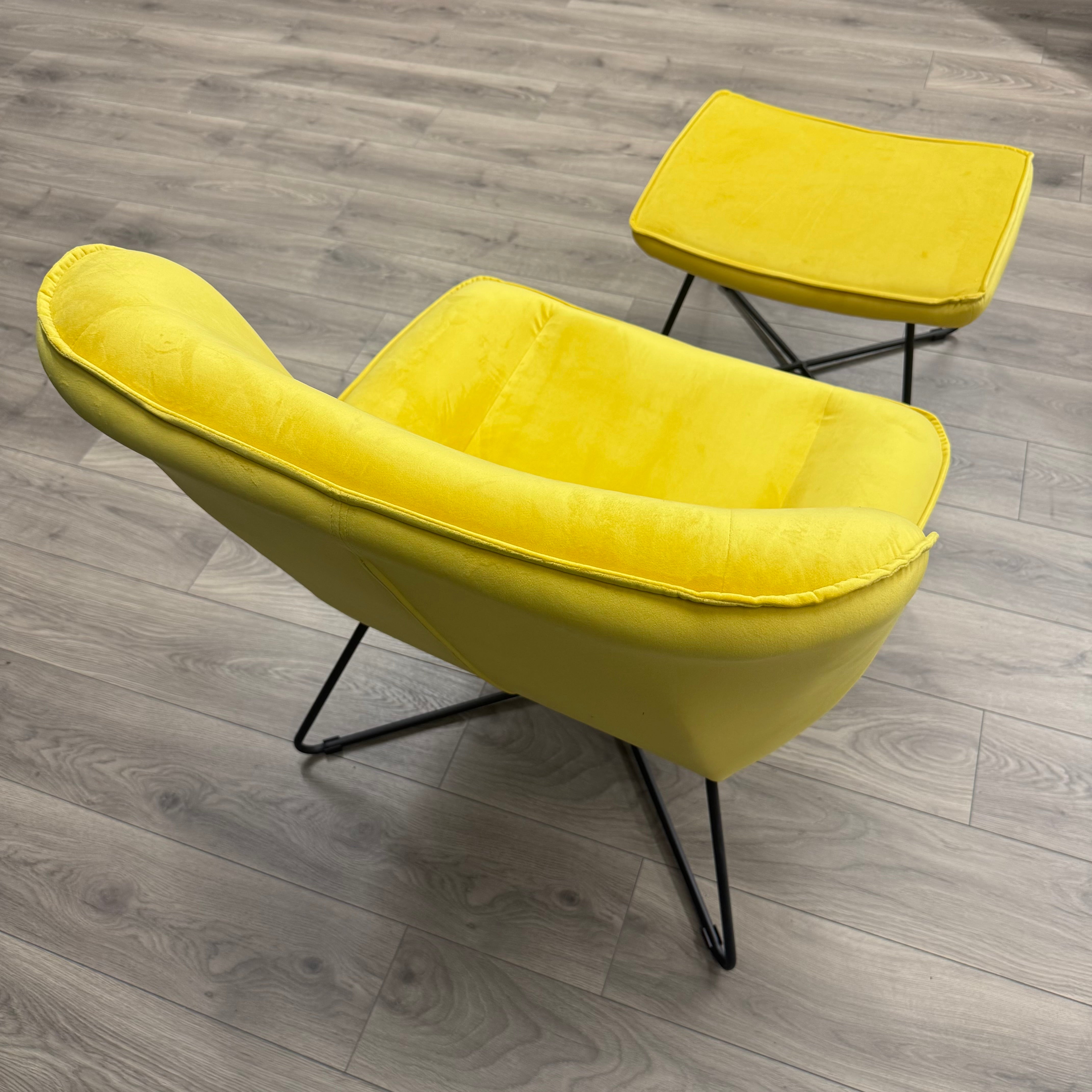 Teagan Accent Chair & Stool Set - Ochre Yellow