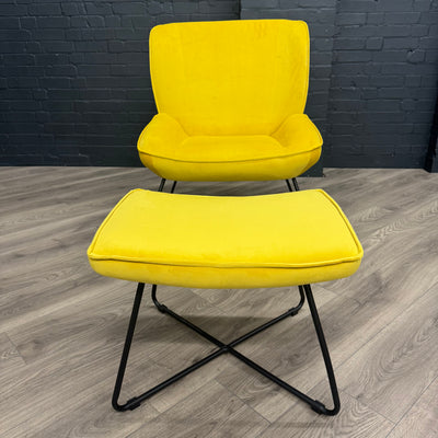Teagan Accent Chair & Stool Set - Ochre Yellow