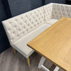 Montgomery Corner Dining Bench Set with Backs, PLUS Earlham Fixed Dining Table in White with Oak Top