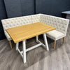 Montgomery Corner Dining Bench Set with Backs, PLUS Earlham Fixed Dining Table in White with Oak Top