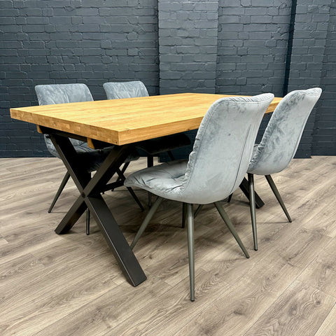 Fusion Oak Small Table PLUS x4 Light Grey Arana Dining Chairs